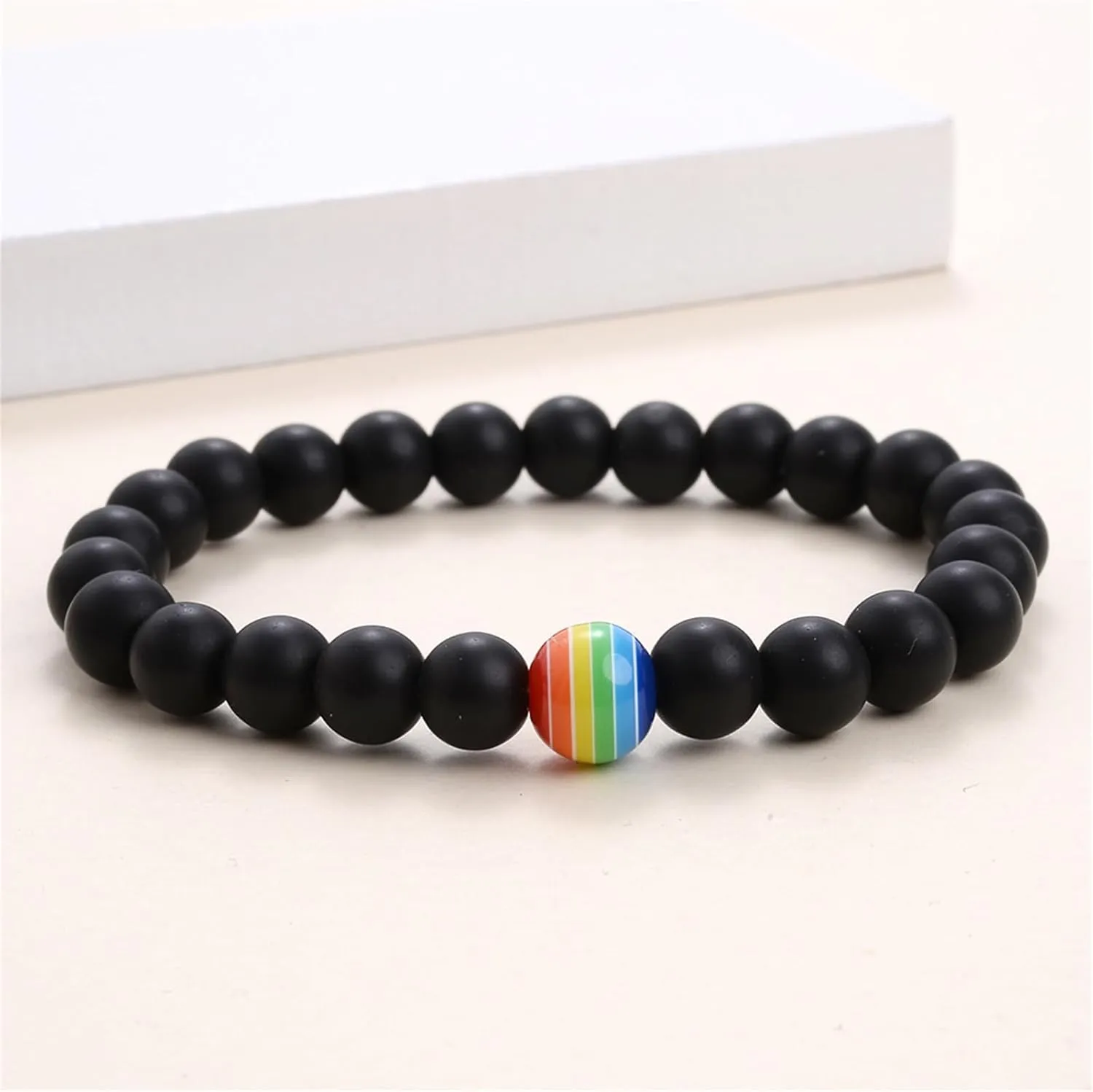 Dreuyet LGBTQ Natural Stone Bead Bracelet Rainbow Lesbian Gay Pride Bracelet Handmade Adjustable Gemstone for Men Women Friend LGBTQ Friendship Jewelry Birthday Gift