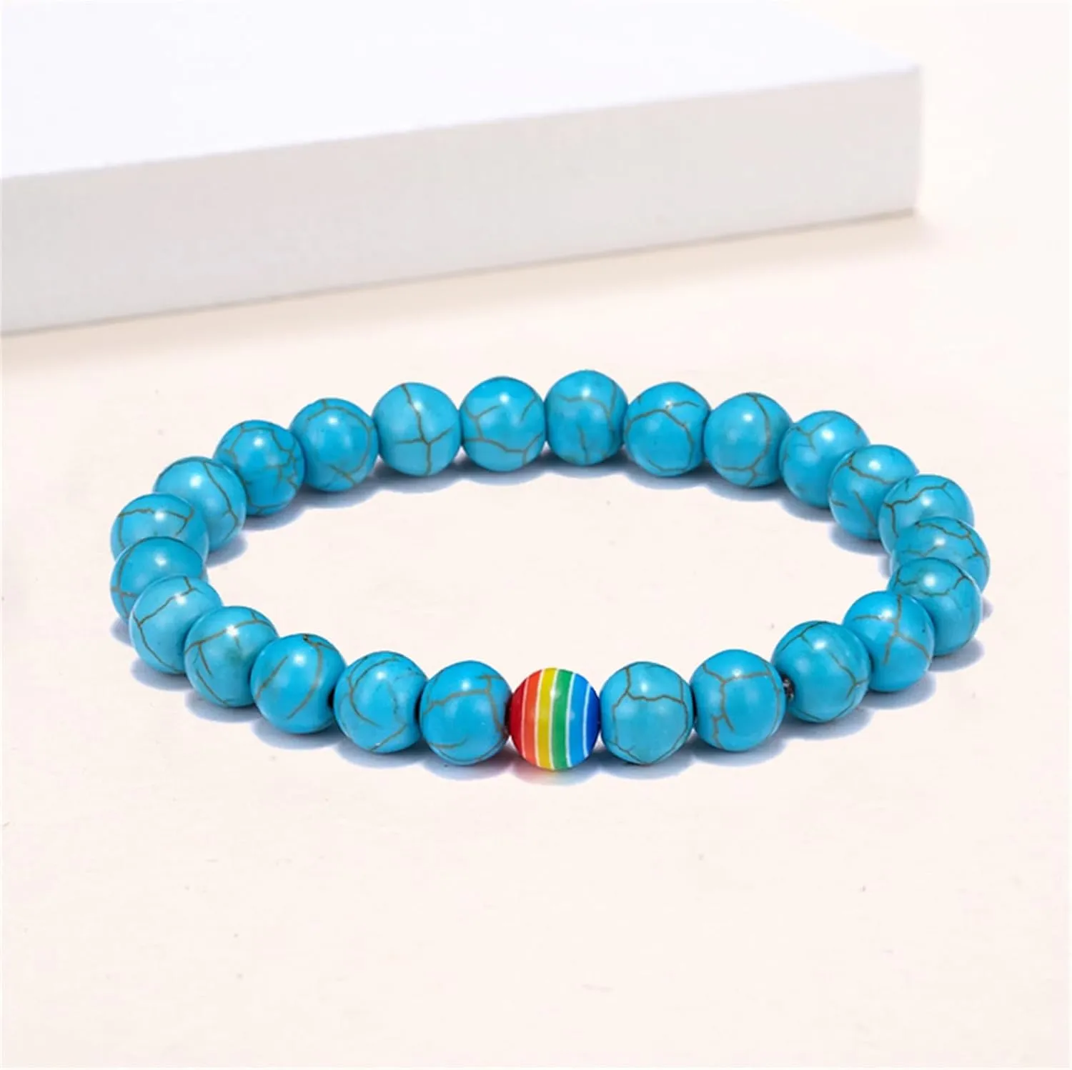 Dreuyet LGBTQ Natural Stone Bead Bracelet Rainbow Lesbian Gay Pride Bracelet Handmade Adjustable Gemstone for Men Women Friend LGBTQ Friendship Jewelry Birthday Gift