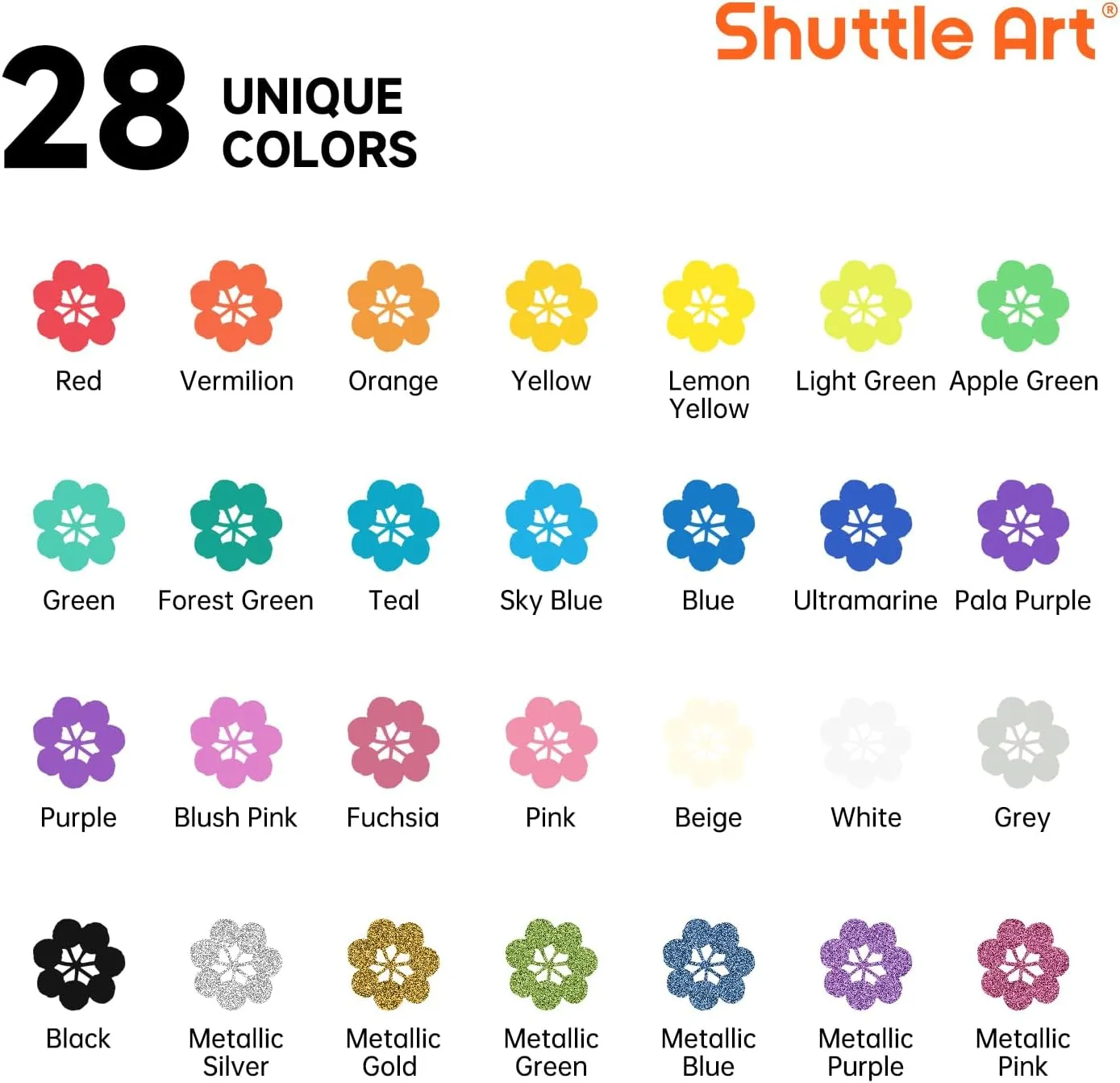 Dual Tip Acrylic Paint Markers, Dot Tip and Fine Tip - 28 Metallic Colors