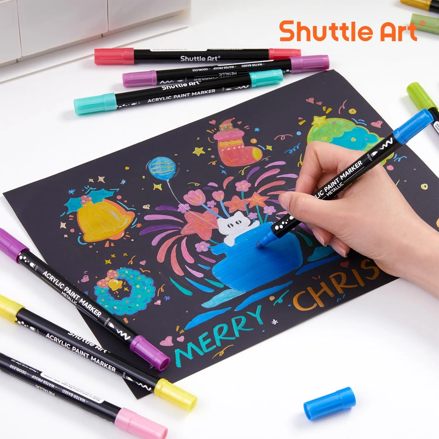 Dual Tip Acrylic Paint Markers, Dot Tip and Fine Tip - 28 Metallic Colors