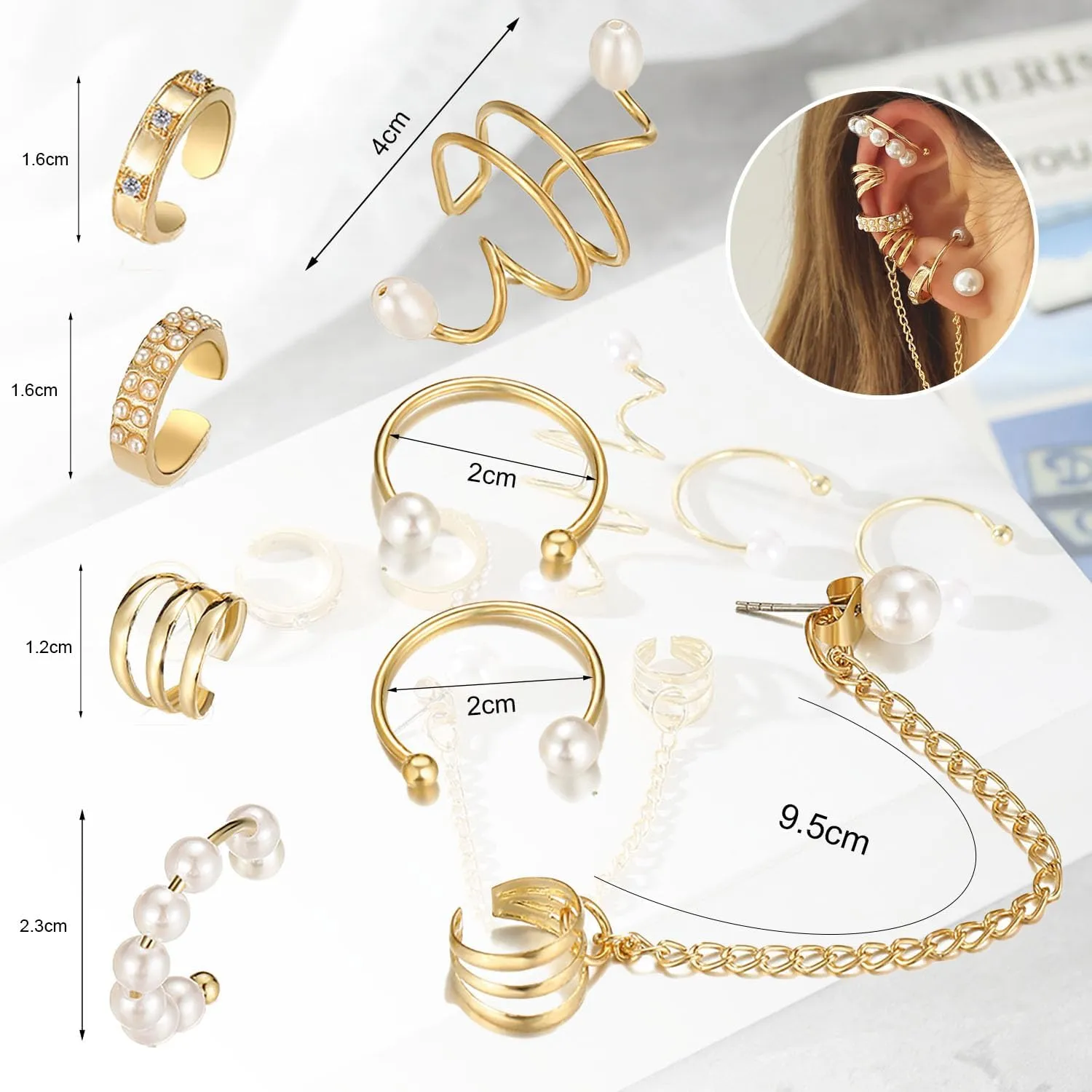 Ear Cuff Earrings for Women Non Piercing Gold Ear Cuffs 14K Gold Plated Clip Cartilage Helix Earrings Fake Earrings Adjustable Ear Stack Earrings Set