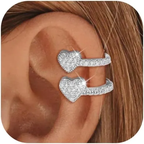 Ear Cuff Earrings for Women Zirconia Heart Ear Cuffs Non Piercing Chunky Cartilage Ear Cuff Earrings Jewelry Christmas Gifts
