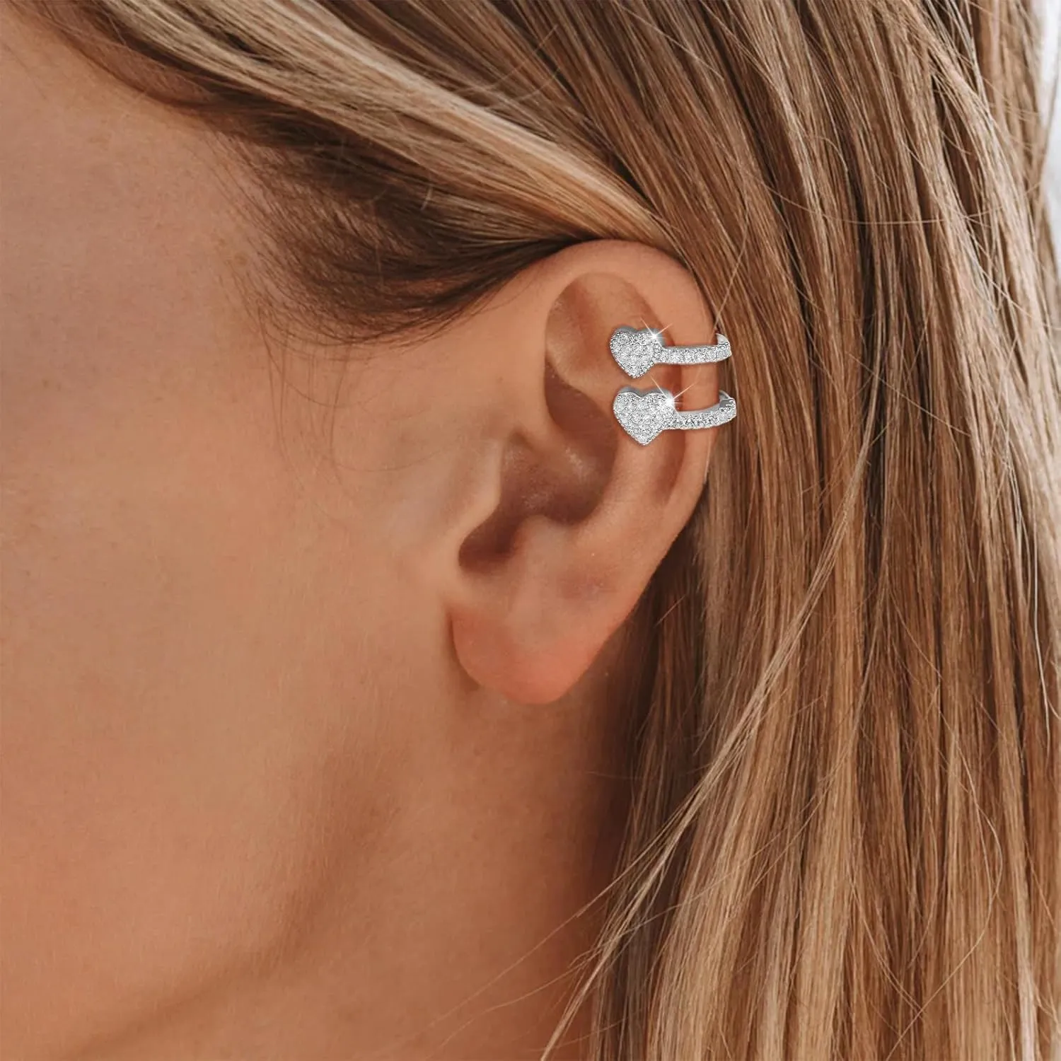 Ear Cuff Earrings for Women Zirconia Heart Ear Cuffs Non Piercing Chunky Cartilage Ear Cuff Earrings Jewelry Christmas Gifts