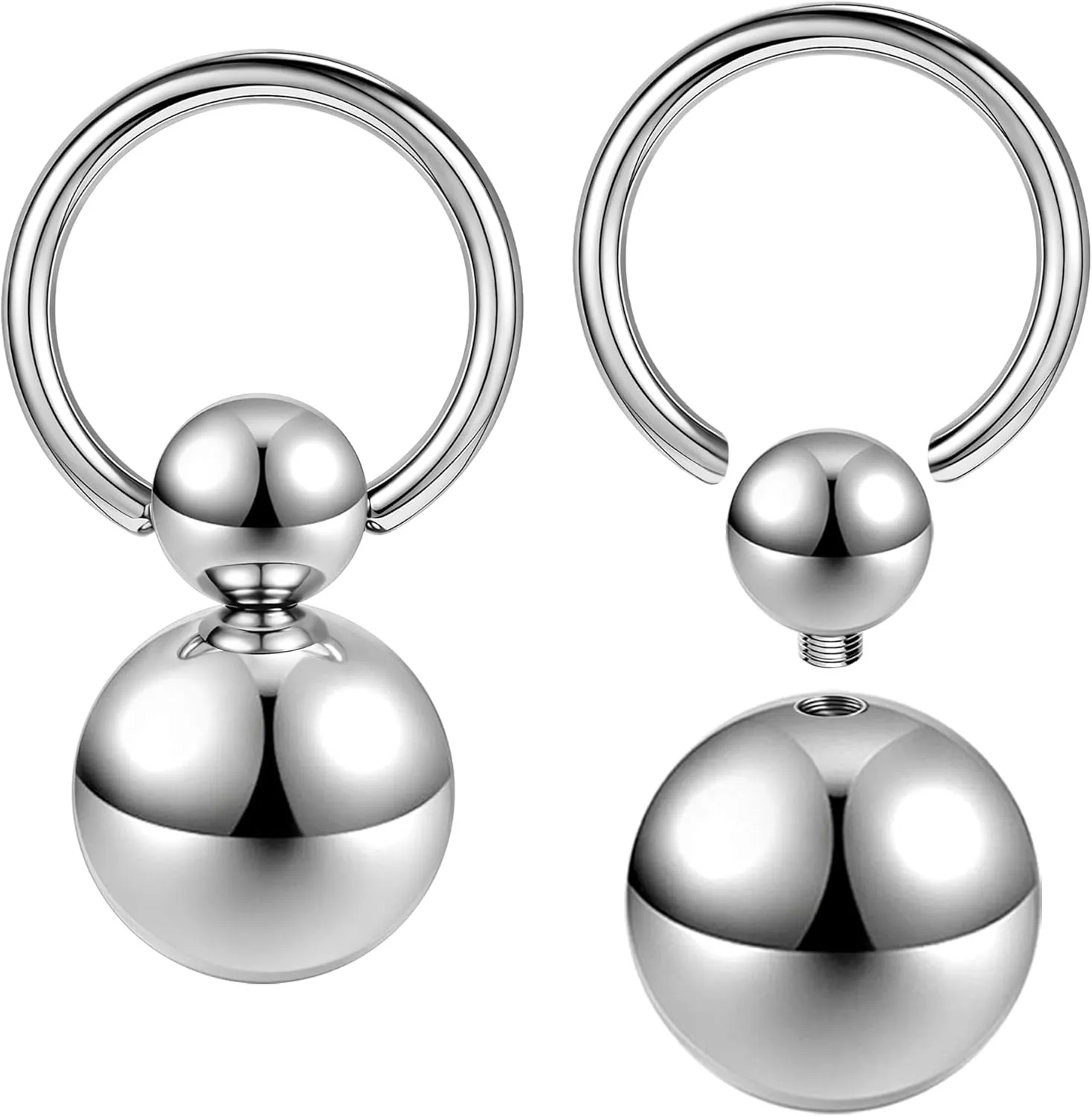 Earring Adjustable Load Ring PA Piercing Jewelry 316L Surgical Steel 14G 12G Nipple Rings for Men Women 2Pc Silver