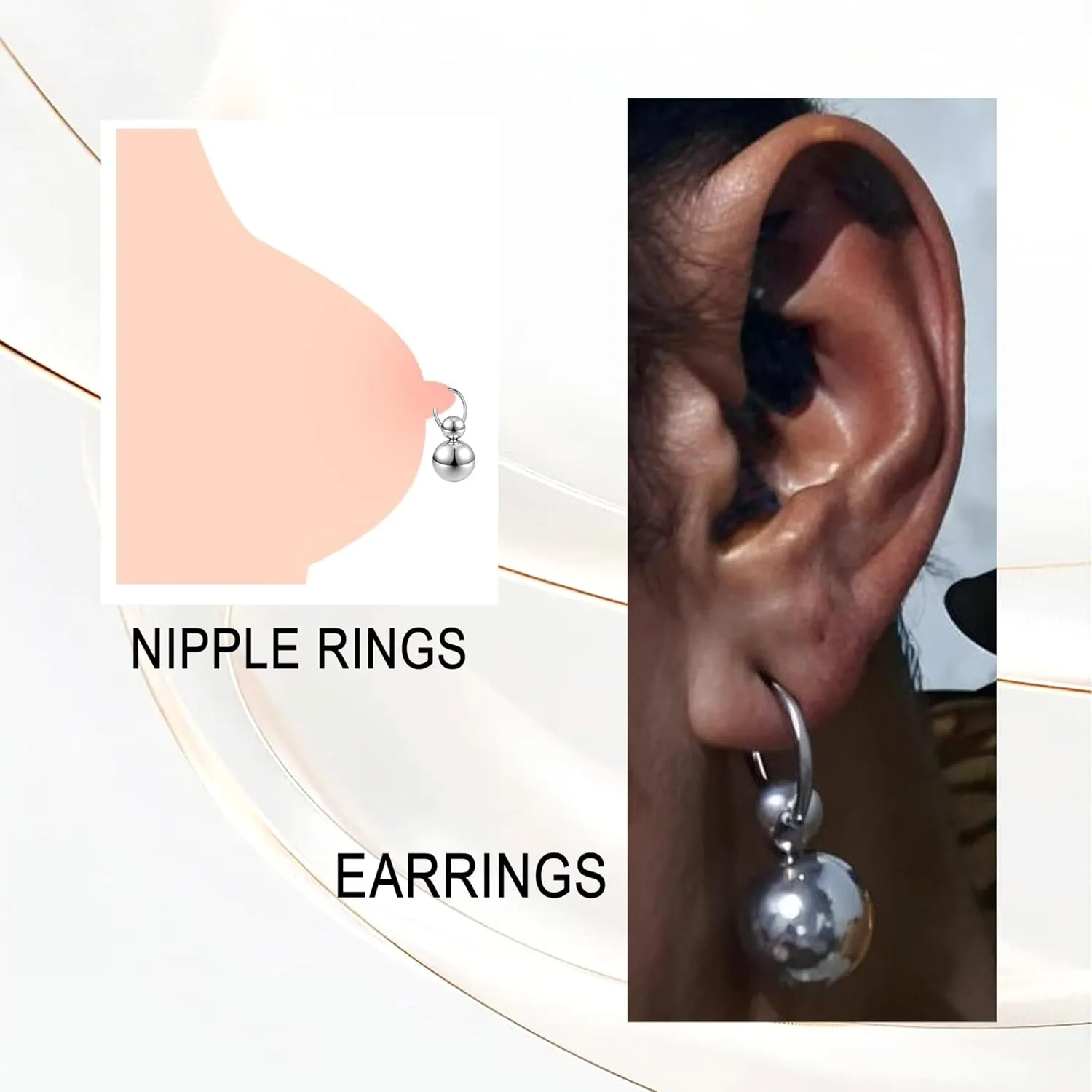 Earring Adjustable Load Ring PA Piercing Jewelry 316L Surgical Steel 14G 12G Nipple Rings for Men Women 2Pc Silver