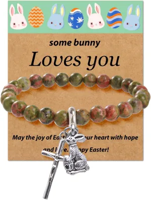 Easter Cross Bracelet for Teens Women, Bunny Jewelry for Religious Christian Gifts