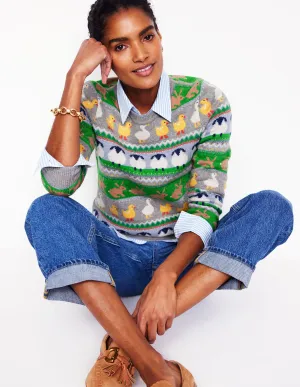 Edie Fair Isle Jumper-Grey Melange, Animal