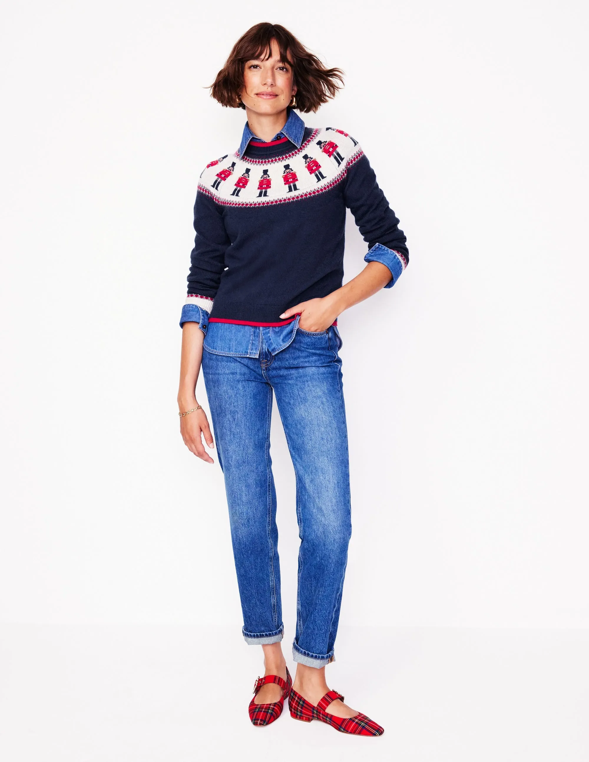 Edie Fair Isle Jumper-Navy, Soldiers