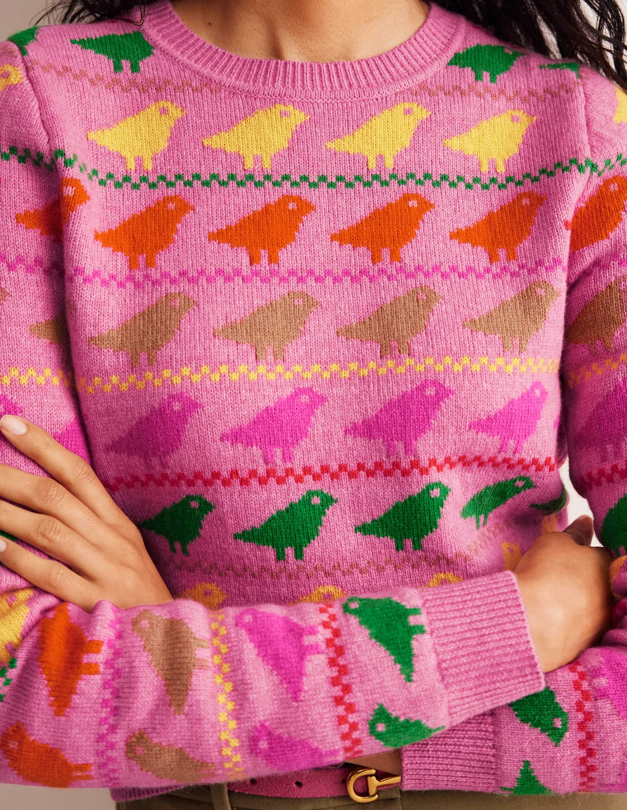Edie Fair Isle Jumper-Pink Birds