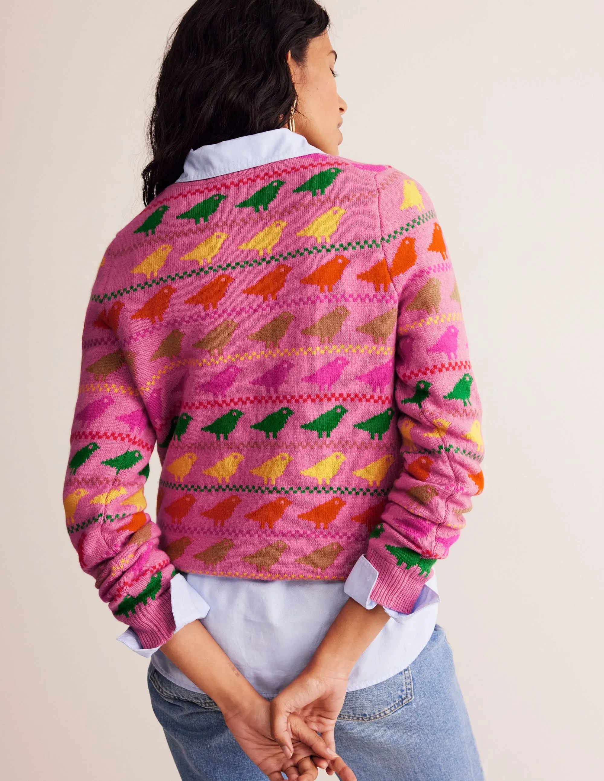 Edie Fair Isle Jumper-Pink Birds
