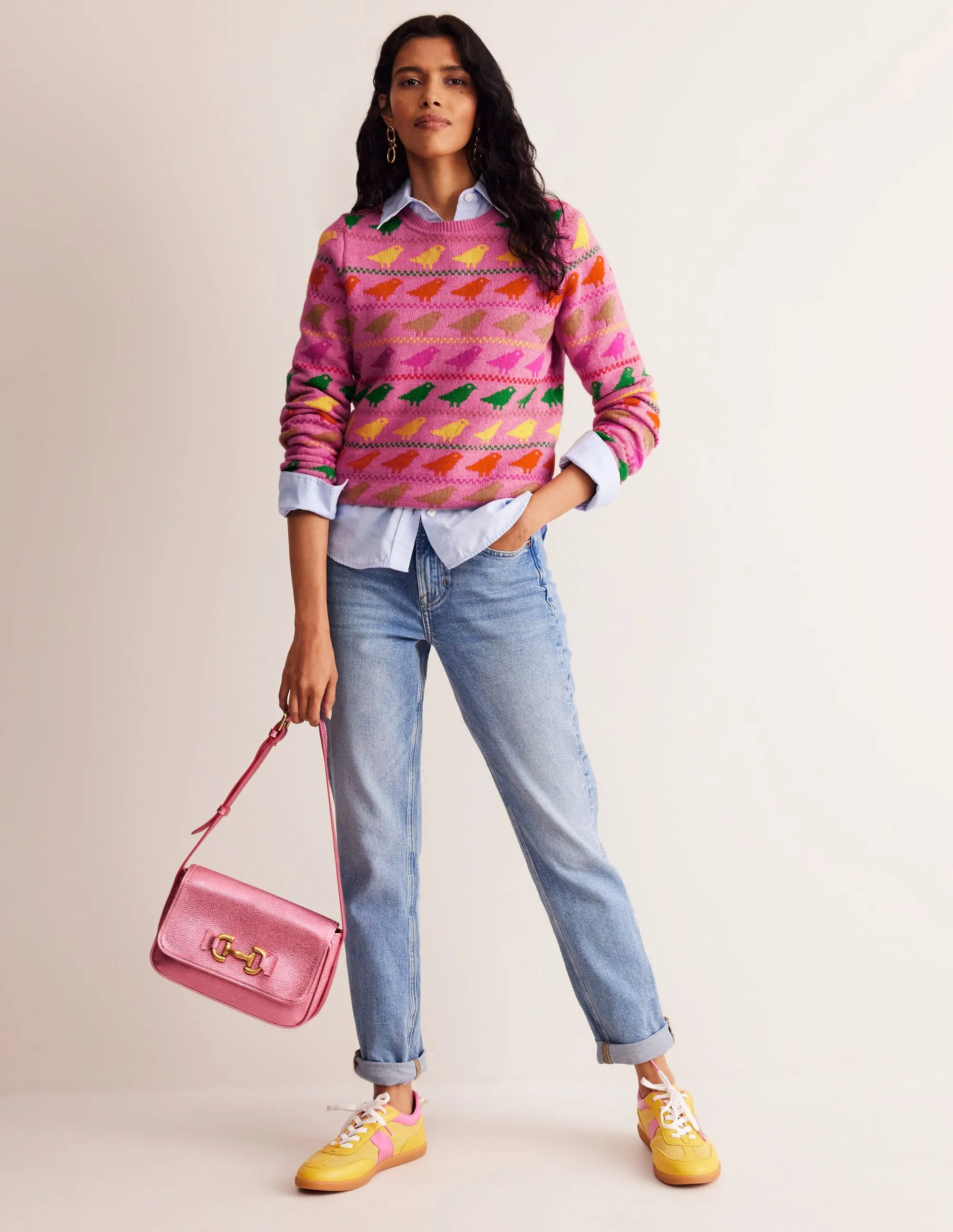 Edie Fair Isle Jumper-Pink Birds