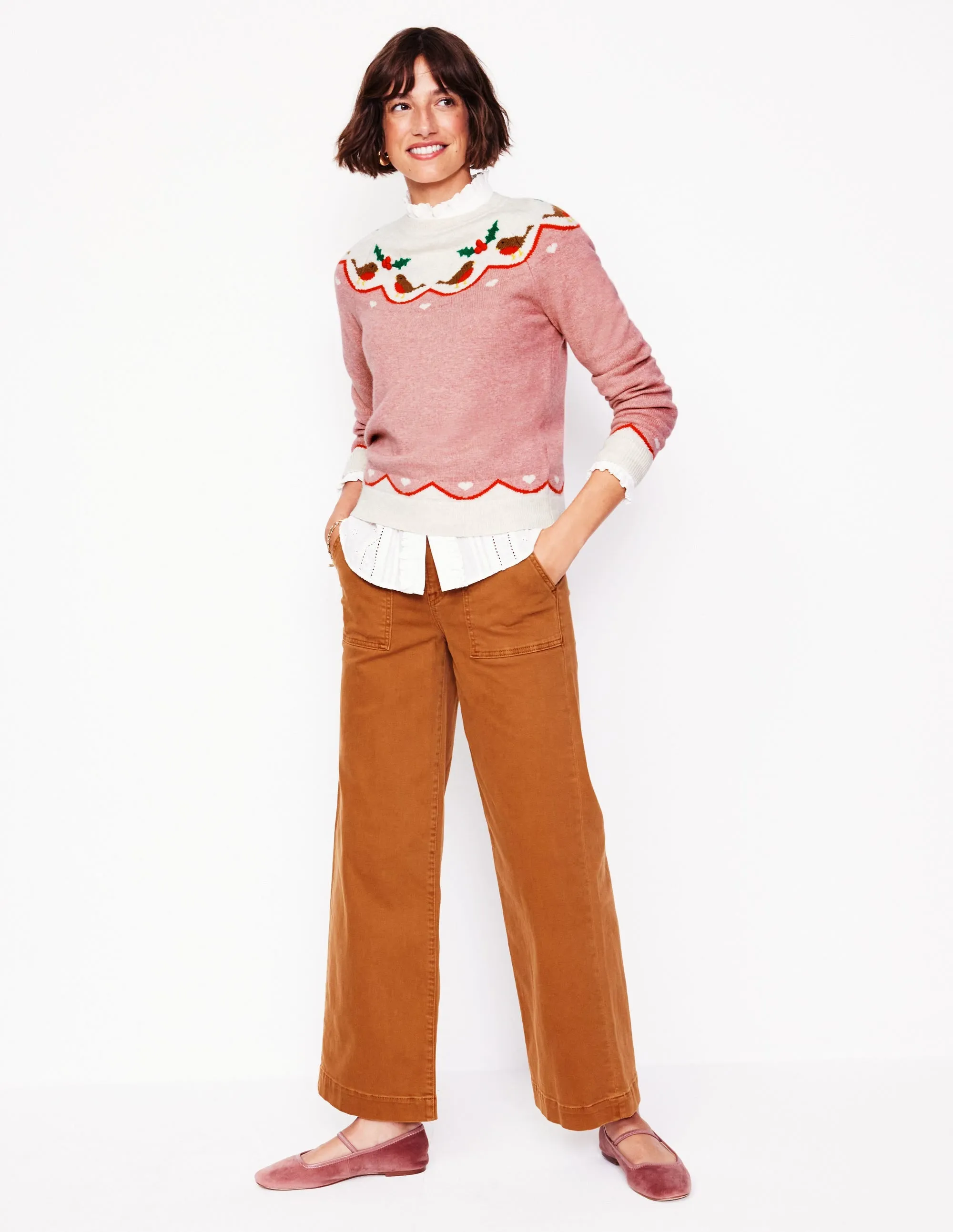 Edie Fair Isle Jumper-Quartz Pink, Robins