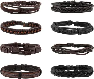 Eigso 8Pcs Braided Leather Bracelets Set for Men Women Hemp Cords Adjustable Wrap Bracelets