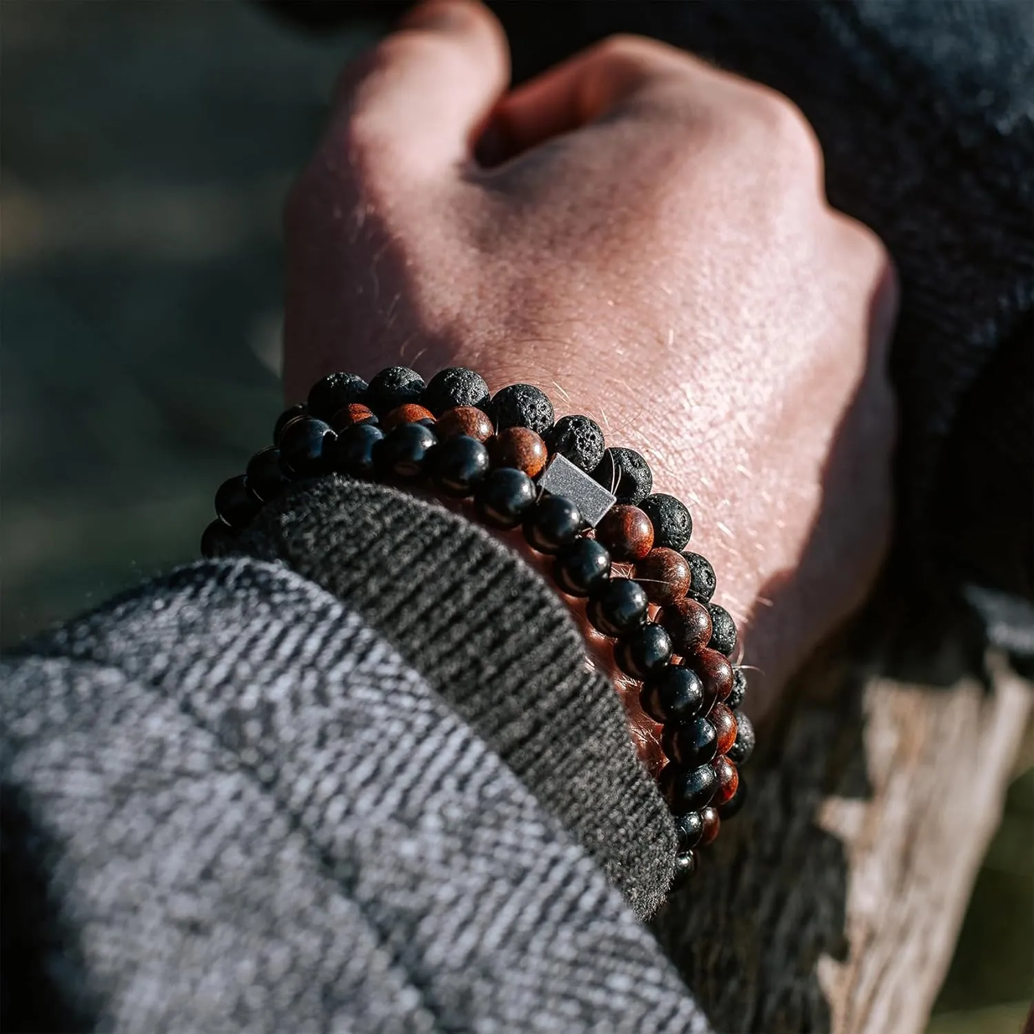 Elastic 8mm Beaded Tigers Eye Bracelet Set for Men