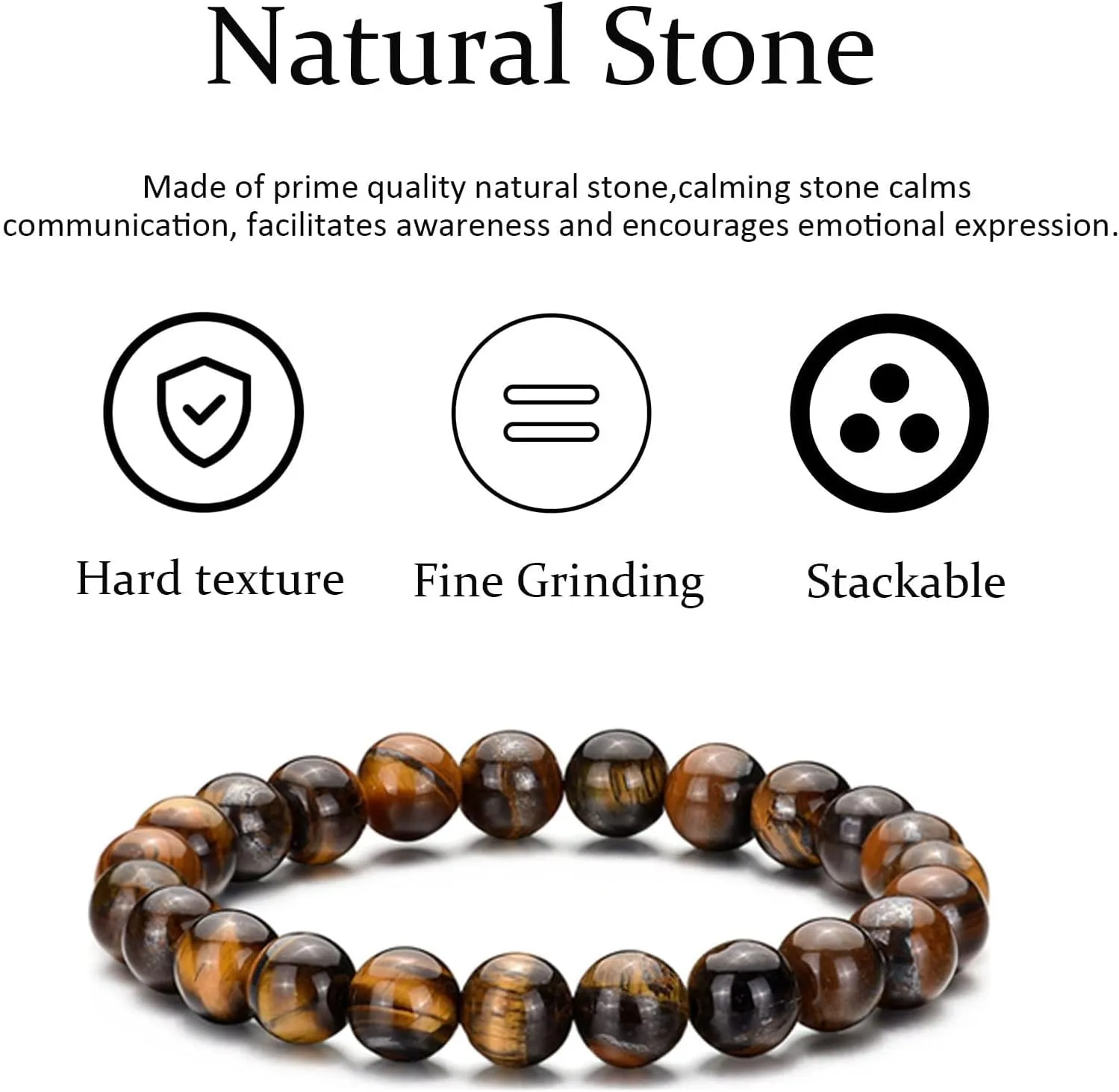 Elastic 8mm Beaded Tigers Eye Bracelet Set for Men