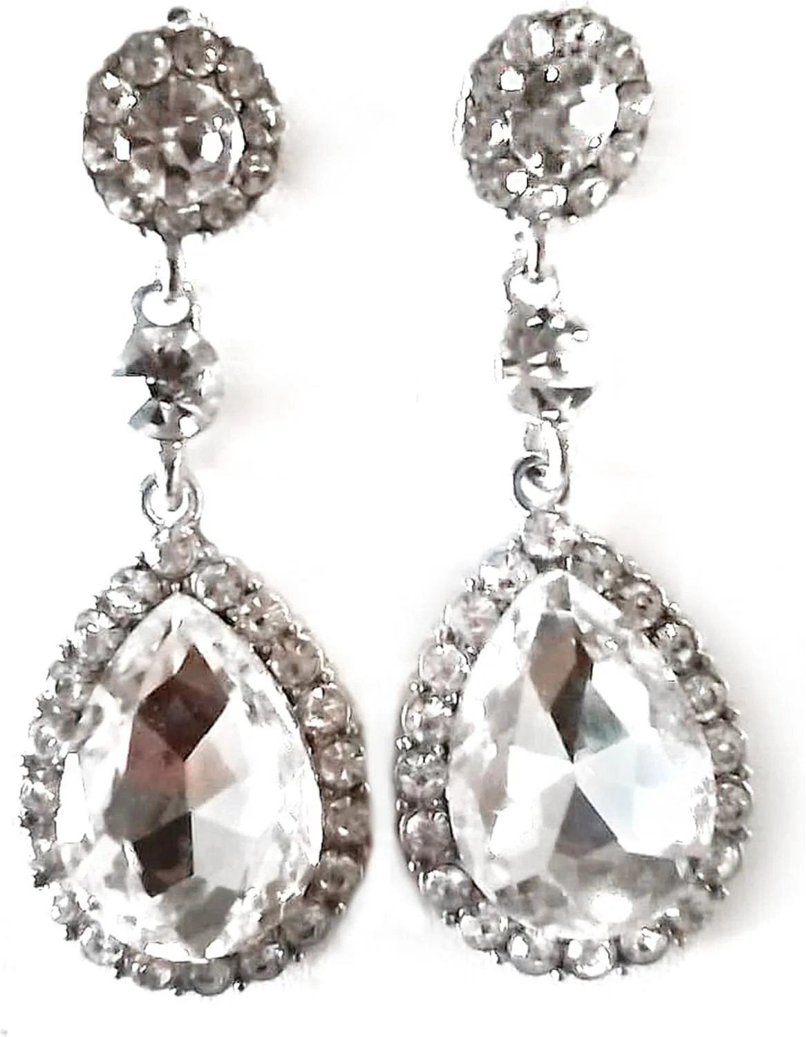 Elegant Crystal Teardrop Dangle Earrings for Women - Silver Tone, Fun and Sparkly Crystal Earring Accessories - Dangle Teardrop Earrings Jewelry - Gorgeous Glam Teardrop Earrings for Pierced Ears