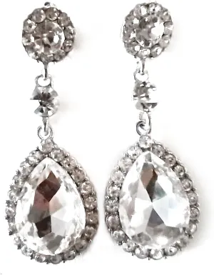 Elegant Crystal Teardrop Dangle Earrings for Women - Silver Tone, Fun and Sparkly Crystal Earring Accessories - Dangle Teardrop Earrings Jewelry - Gorgeous Glam Teardrop Earrings for Pierced Ears