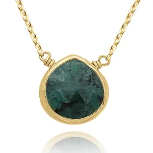 Emerald Necklace for Women, Premium Gold Heart Bezel Necklaces - Tarnish Free 18K Gold Plated Certified S925 Classic Statement Necklace Gold Jewelry for Women - Mothers Day Gifts for Mom Wife