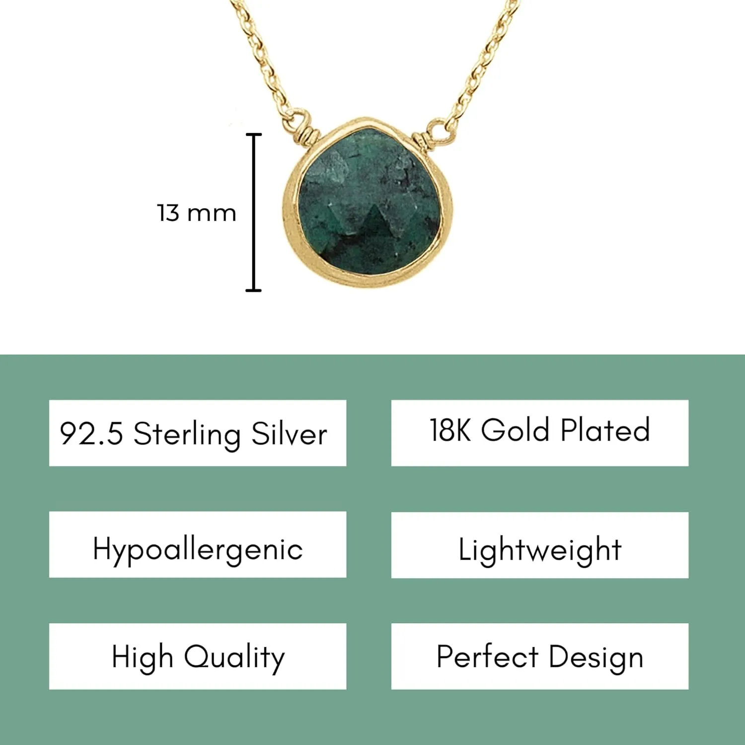Emerald Necklace for Women, Premium Gold Heart Bezel Necklaces - Tarnish Free 18K Gold Plated Certified S925 Classic Statement Necklace Gold Jewelry for Women - Mothers Day Gifts for Mom Wife
