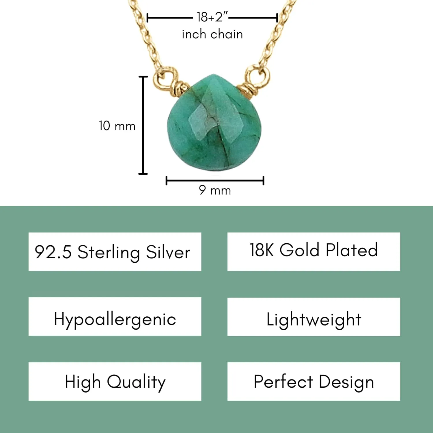 Emerald Necklace for Women, Premium Gold Heart Necklaces for Women - Tarnish Free 18K Gold Plated Certified S925 Classic Statement Necklace Gold Jewelry for Women - Mothers Day Gifts for Mom Wife
