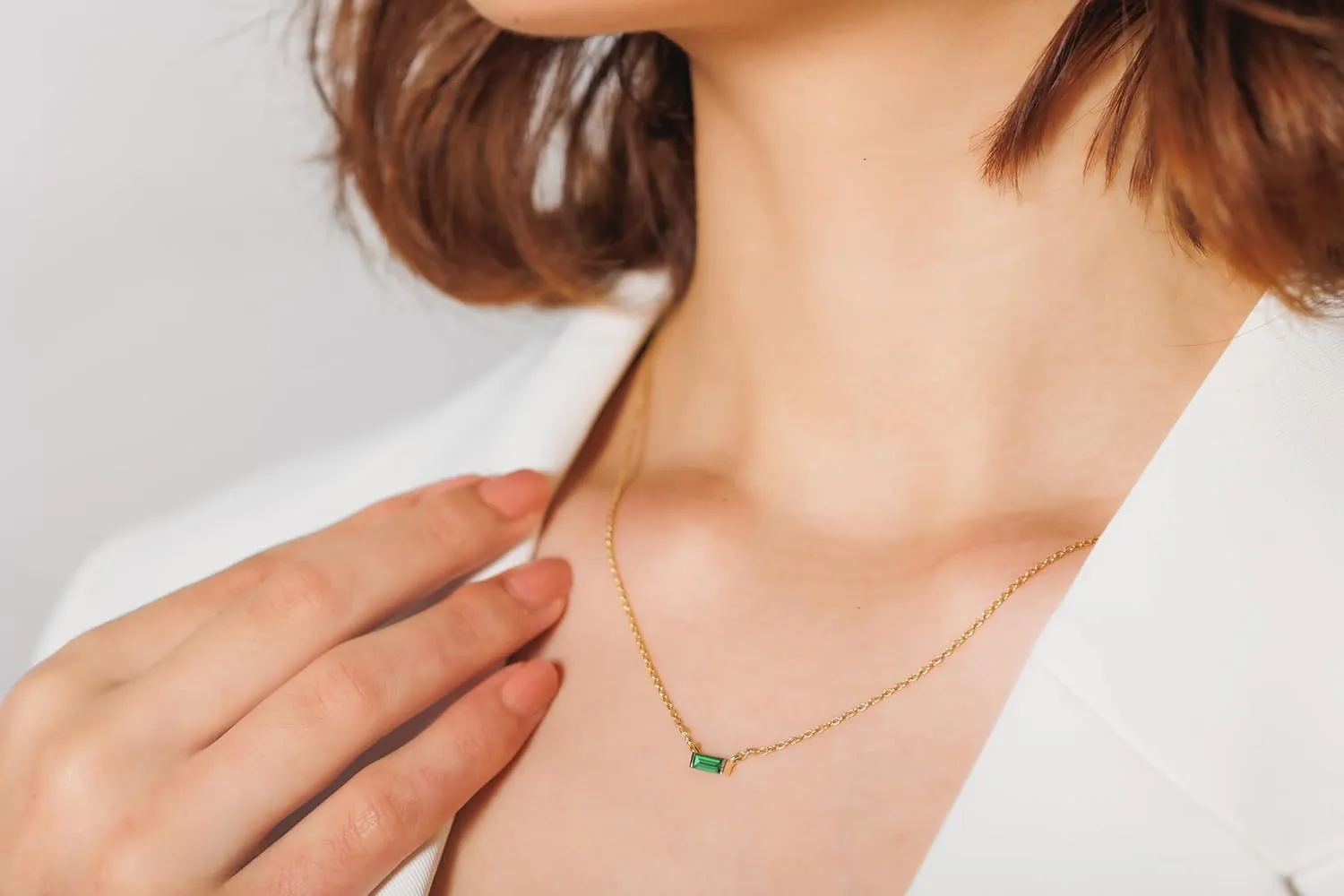 Emerald Necklace for Women, Premium Gold Minimalist Rectangle Necklaces - Tarnish Free 18K Gold Plated Certified S925 Classic Statement Necklace Gold Jewelry for Women - Mothers Day Gifts for Mom Wife