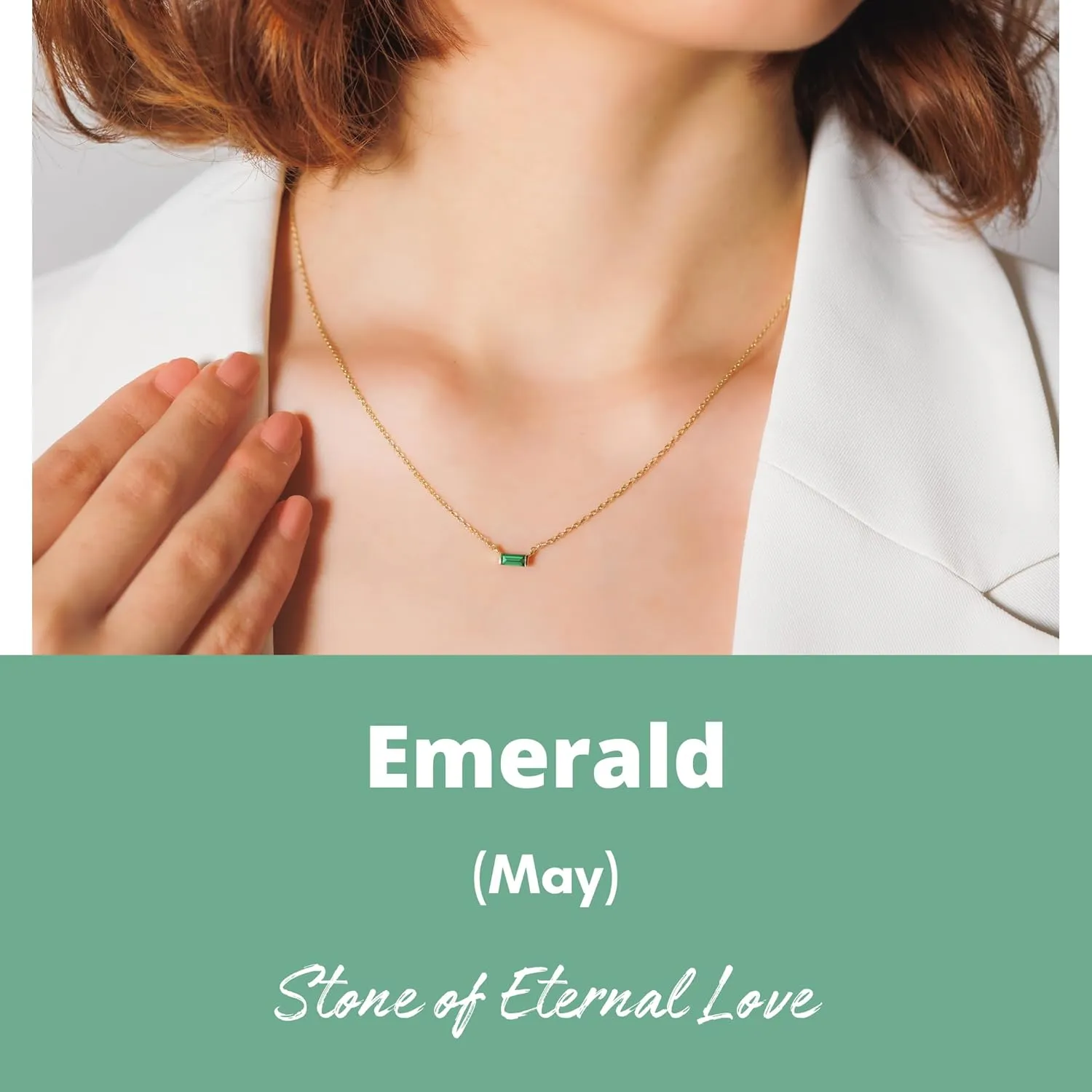 Emerald Necklace for Women, Premium Gold Minimalist Rectangle Necklaces - Tarnish Free 18K Gold Plated Certified S925 Classic Statement Necklace Gold Jewelry for Women - Mothers Day Gifts for Mom Wife