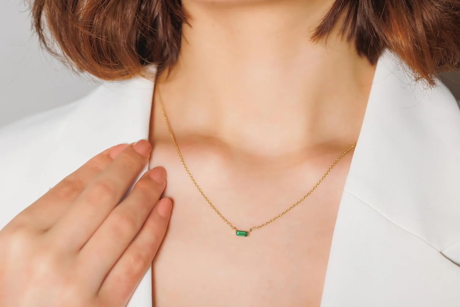 Emerald Necklace for Women, Premium Gold Minimalist Rectangle Necklaces - Tarnish Free 18K Gold Plated Certified S925 Classic Statement Necklace Gold Jewelry for Women - Mothers Day Gifts for Mom Wife