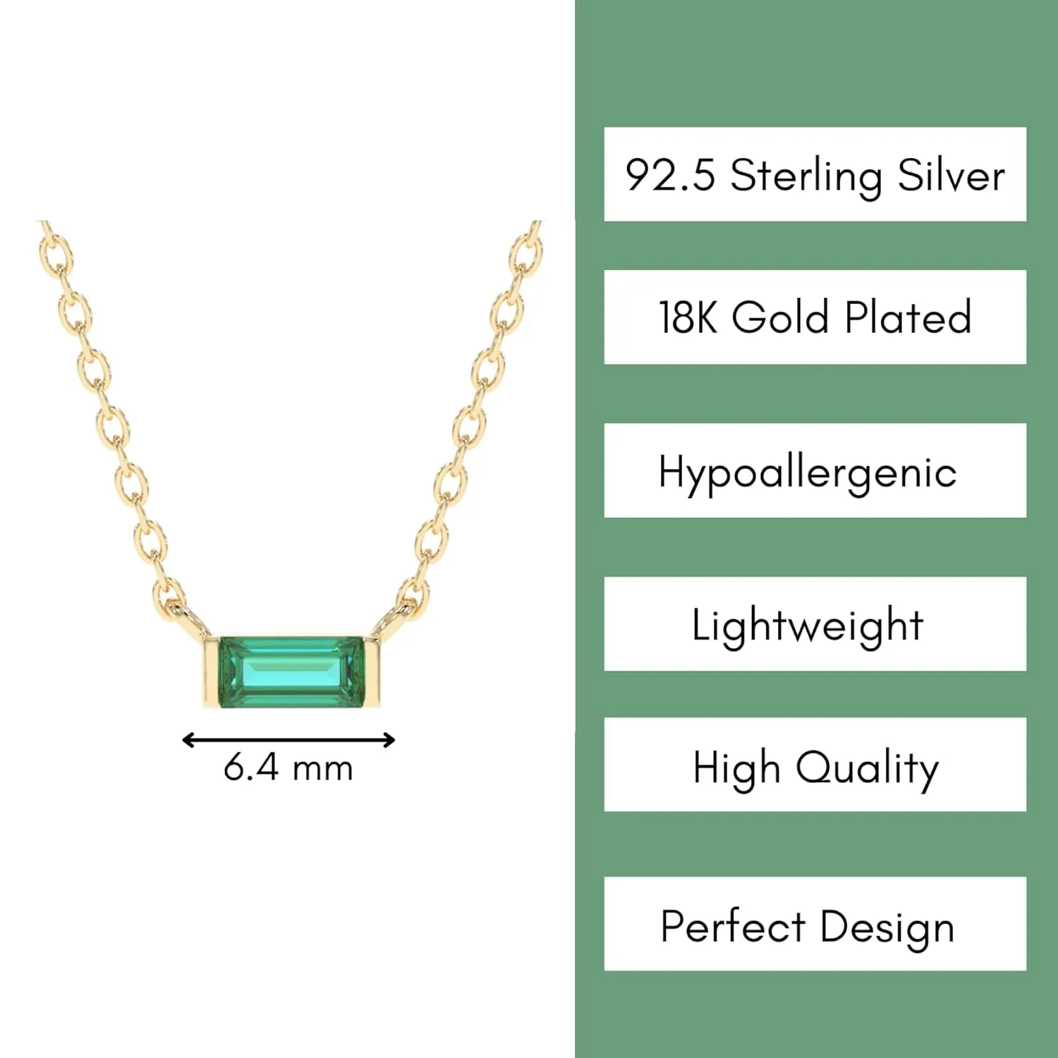 Emerald Necklace for Women, Premium Gold Minimalist Rectangle Necklaces - Tarnish Free 18K Gold Plated Certified S925 Classic Statement Necklace Gold Jewelry for Women - Mothers Day Gifts for Mom Wife