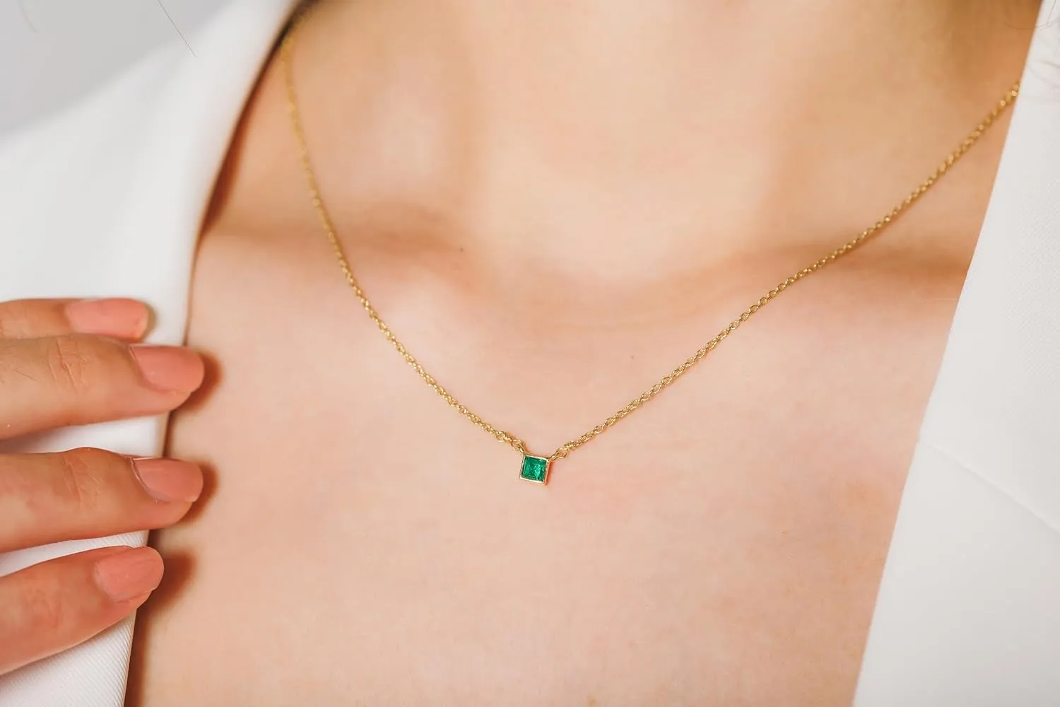 Emerald Necklace for Women, Premium Gold Minimalist Square Necklaces - Tarnish Free 18K Gold Plated Certified S925 Classic Statement Necklace Gold Jewelry for Women - Mothers Day Gifts for Mom Wife