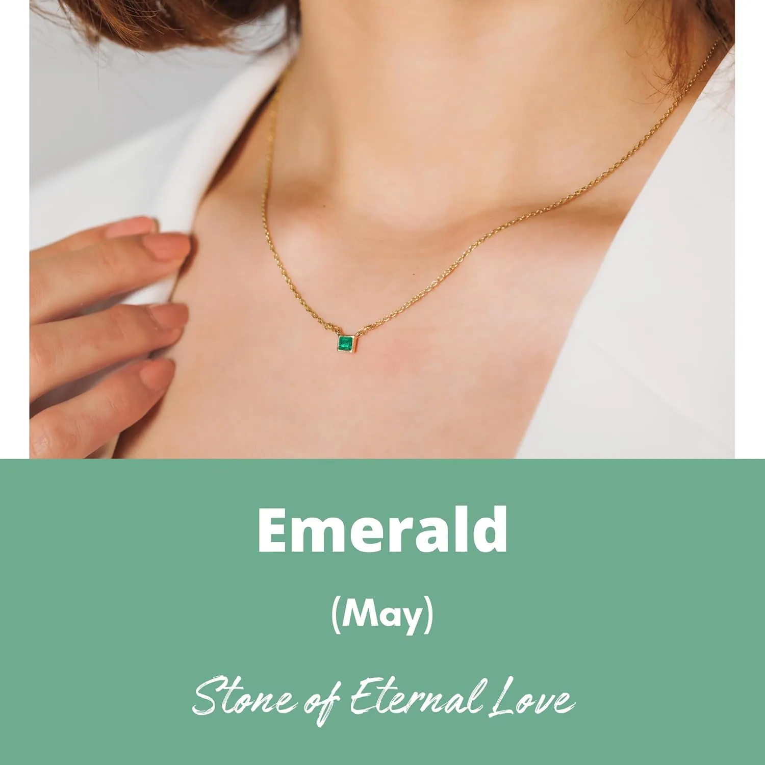 Emerald Necklace for Women, Premium Gold Minimalist Square Necklaces - Tarnish Free 18K Gold Plated Certified S925 Classic Statement Necklace Gold Jewelry for Women - Mothers Day Gifts for Mom Wife