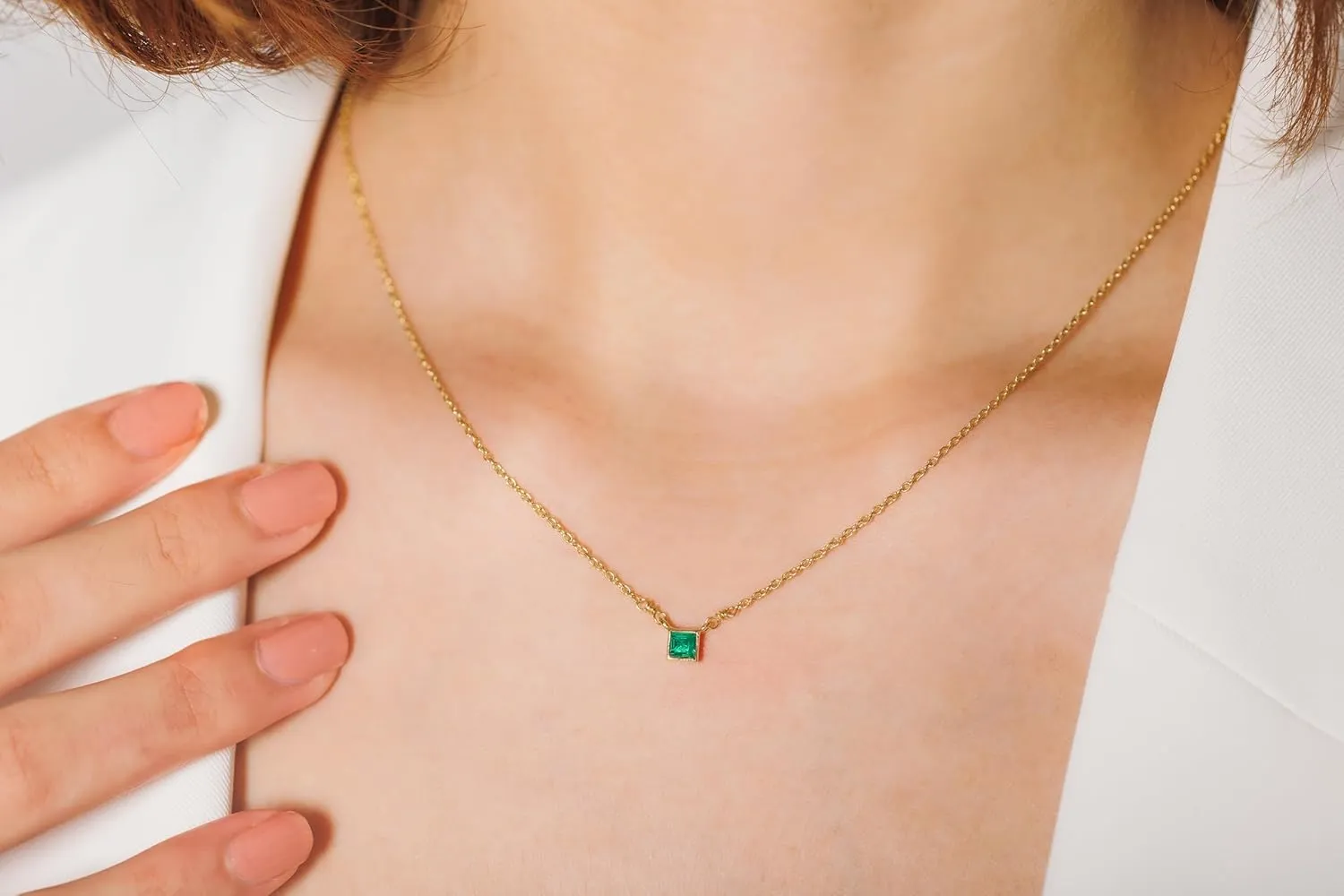 Emerald Necklace for Women, Premium Gold Minimalist Square Necklaces - Tarnish Free 18K Gold Plated Certified S925 Classic Statement Necklace Gold Jewelry for Women - Mothers Day Gifts for Mom Wife