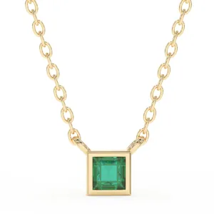 Emerald Necklace for Women, Premium Gold Minimalist Square Necklaces - Tarnish Free 18K Gold Plated Certified S925 Classic Statement Necklace Gold Jewelry for Women - Mothers Day Gifts for Mom Wife