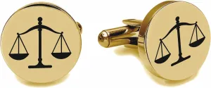 Engraved Circle Gold Scales of Justice Cufflinks For Lawyers - Ships From USA