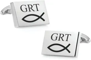Engraved Silver Jesus Fish Ichthus Cufflinks - Ships From USA