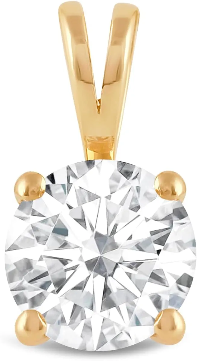 Everyday Elegance Solid 14K Gold Cubic Zirconia Solitaire Pendant Necklace for Women Heart, Princess, Round, Oval, Emerald, Pear & Cushion Cut 1 or 2 CTW | .60mm Thick 16" 18" Length Box Link Chain