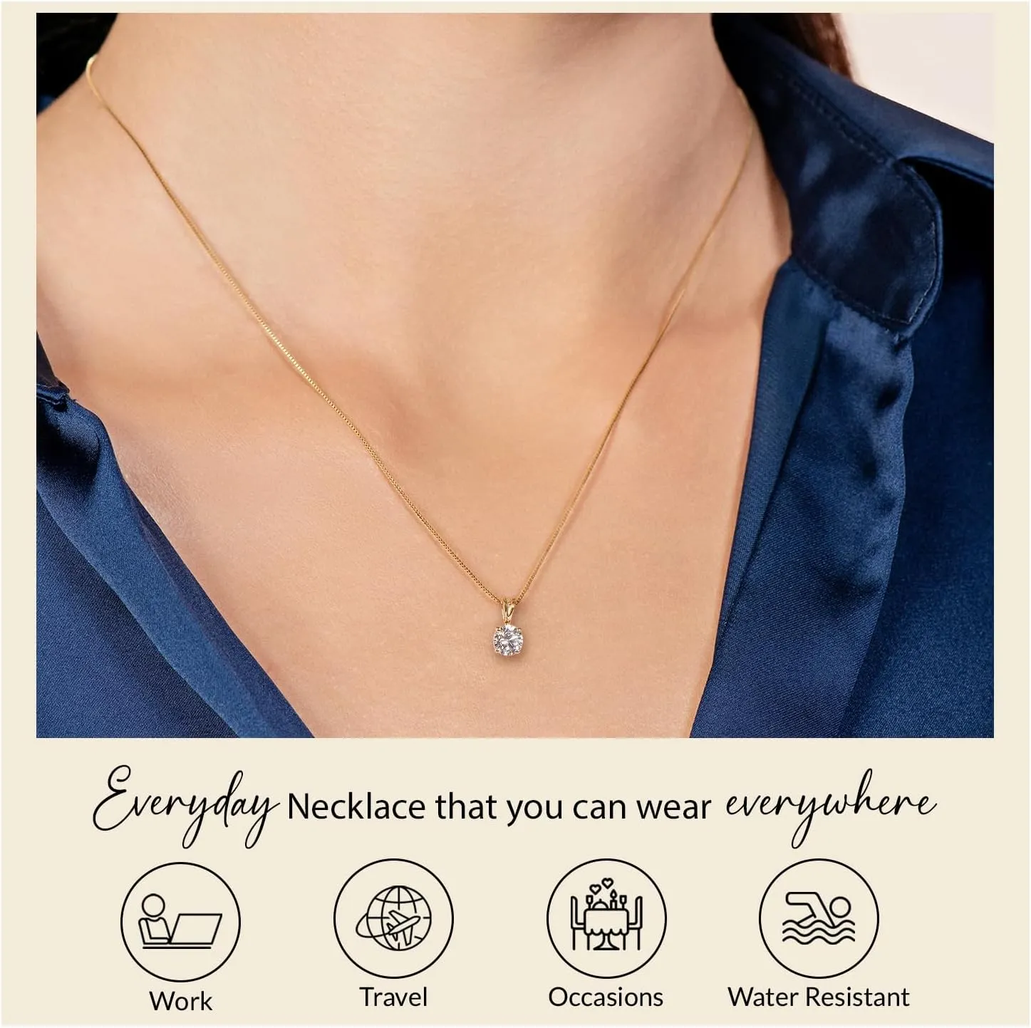 Everyday Elegance Solid 14K Gold Cubic Zirconia Solitaire Pendant Necklace for Women Heart, Princess, Round, Oval, Emerald, Pear & Cushion Cut 1 or 2 CTW | .60mm Thick 16" 18" Length Box Link Chain