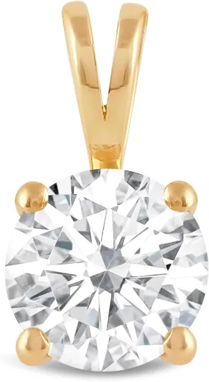 Everyday Elegance Solid 14K Gold Cubic Zirconia Solitaire Pendant Necklace for Women Heart, Princess, Round, Oval, Emerald, Pear & Cushion Cut 1 or 2 CTW | .60mm Thick 16" 18" Length Box Link Chain