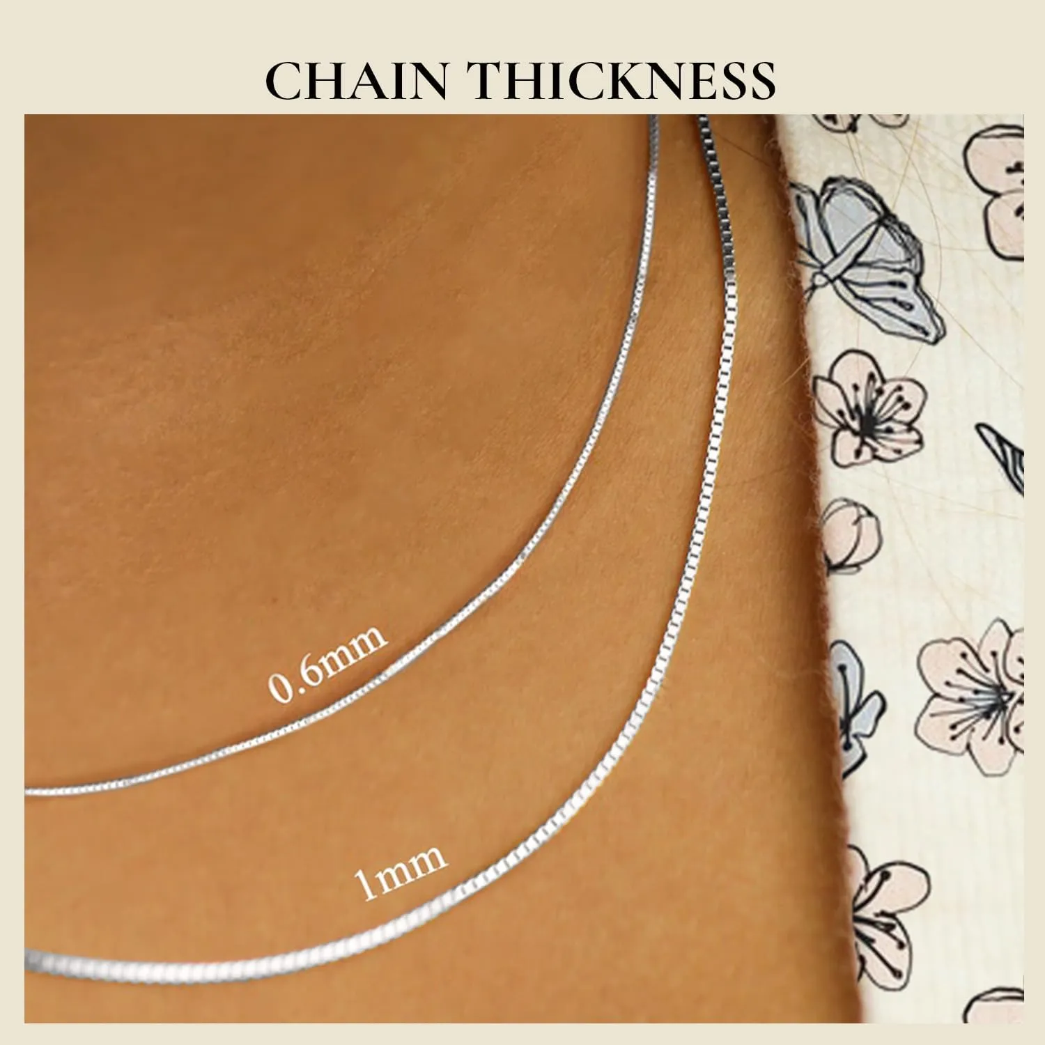 Everyday Elegance Solid 14K White, Yellow or Rose Gold Box Link Chain Necklace for Women Square Box Design| Spring Ring Clasp | 0.6mm or 1.0mm Thickness | 14, 16, 18, 20, 22 Inch Lengths With Gift Box