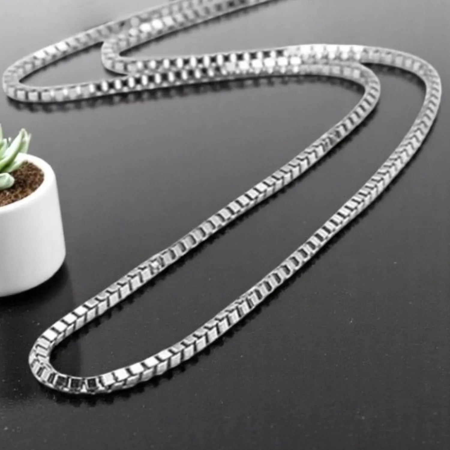 Everyday Elegance Solid 14K White, Yellow or Rose Gold Box Link Chain Necklace for Women Square Box Design| Spring Ring Clasp | 0.6mm or 1.0mm Thickness | 14, 16, 18, 20, 22 Inch Lengths With Gift Box