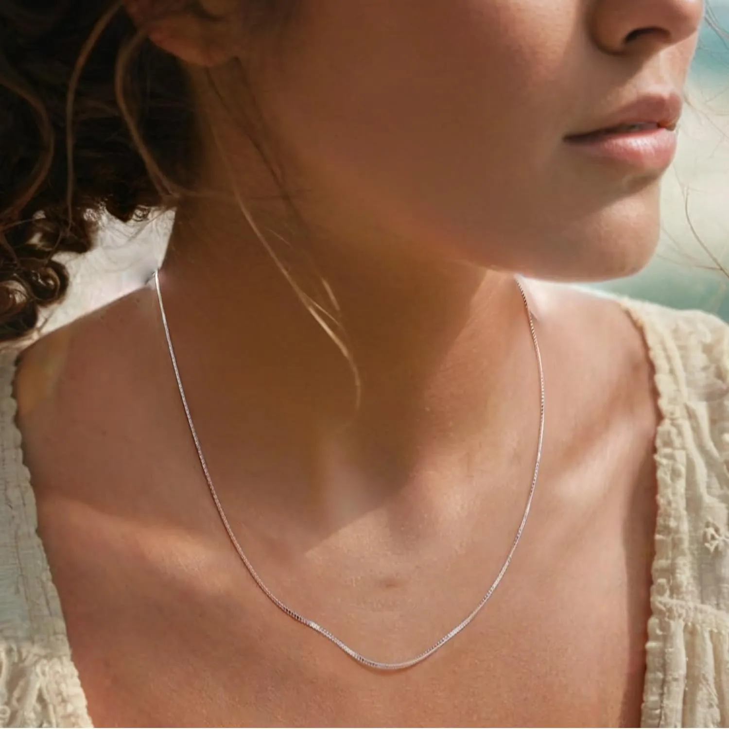 Everyday Elegance Solid 14K White, Yellow or Rose Gold Box Link Chain Necklace for Women Square Box Design| Spring Ring Clasp | 0.6mm or 1.0mm Thickness | 14, 16, 18, 20, 22 Inch Lengths With Gift Box
