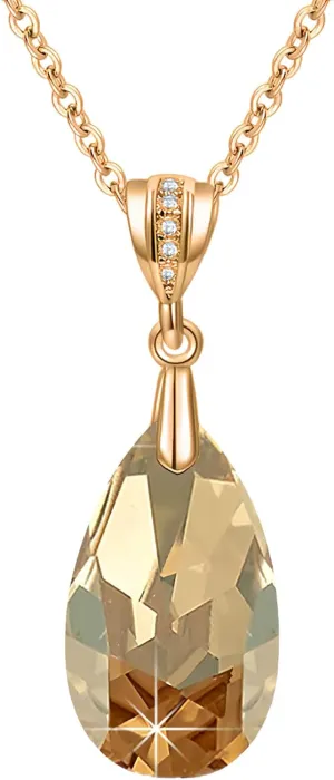EVEVIC Austrian Crystals Teardrop Pendant Necklace for Women 14K Gold Plated Eco-friendly Brass Hypoallergenic Jewelry