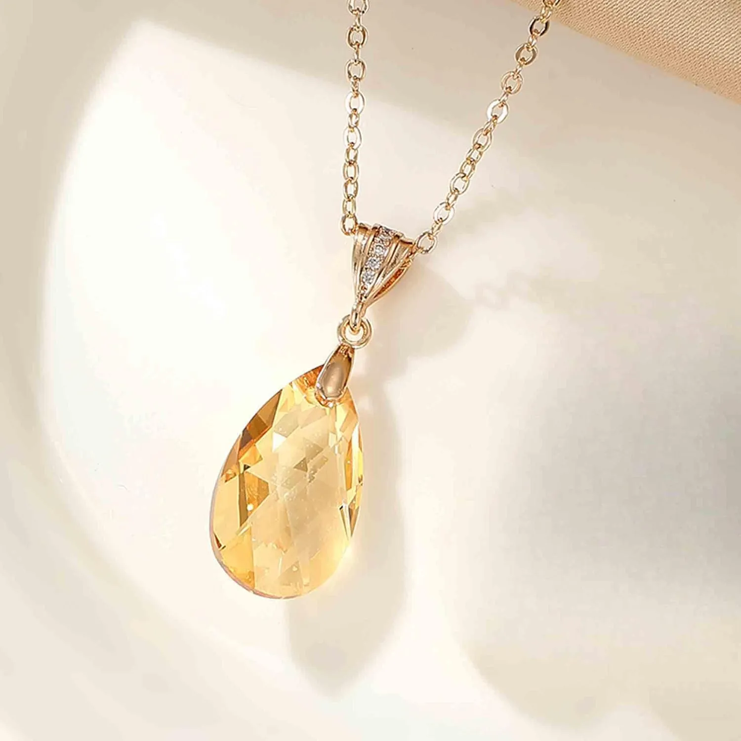 EVEVIC Austrian Crystals Teardrop Pendant Necklace for Women 14K Gold Plated Eco-friendly Brass Hypoallergenic Jewelry