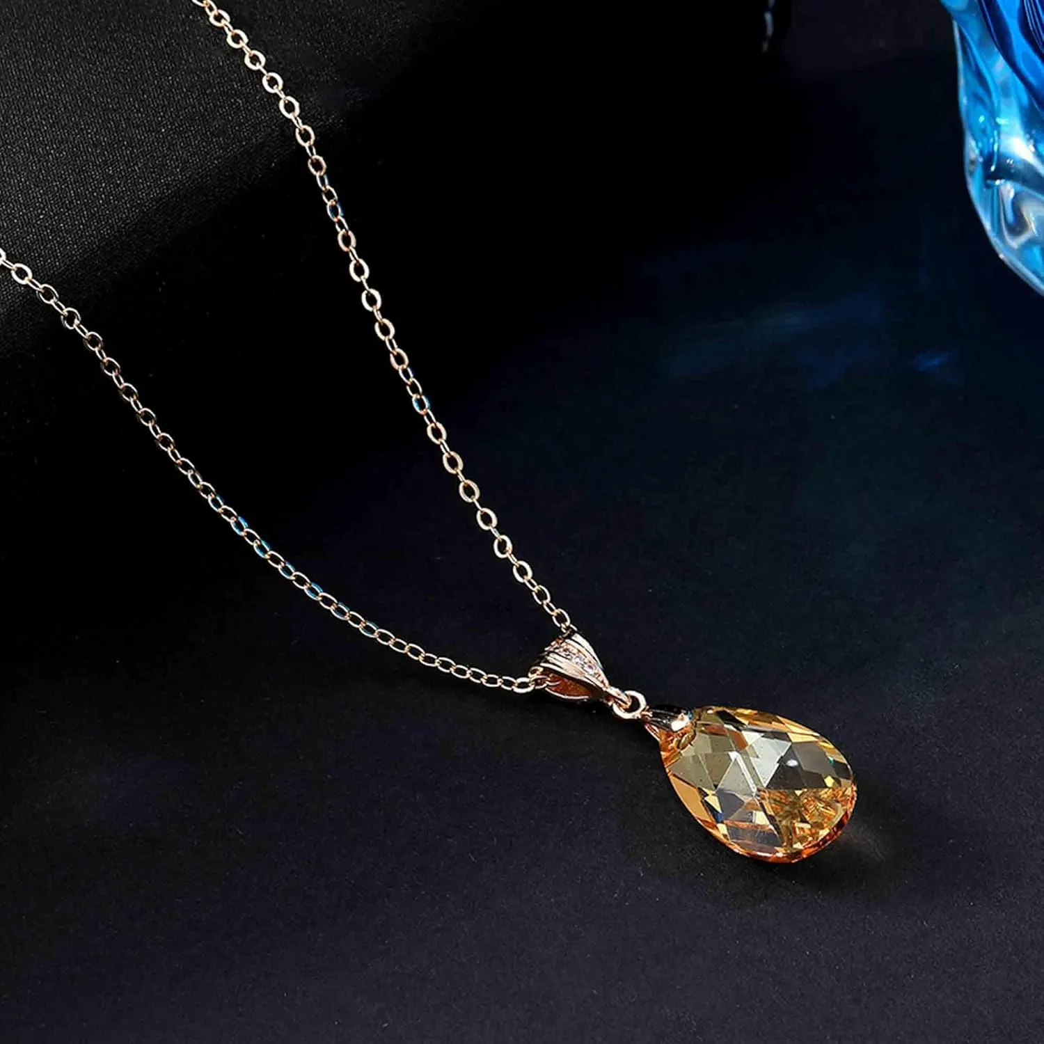 EVEVIC Austrian Crystals Teardrop Pendant Necklace for Women 14K Gold Plated Eco-friendly Brass Hypoallergenic Jewelry