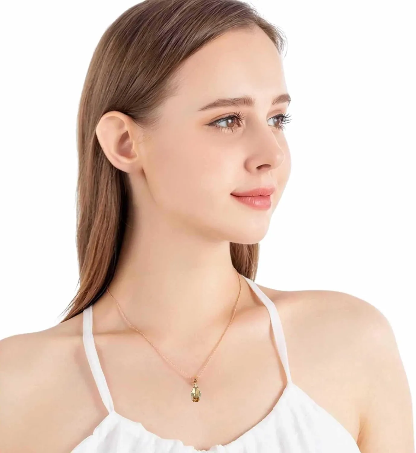 EVEVIC Austrian Crystals Teardrop Pendant Necklace for Women 14K Gold Plated Eco-friendly Brass Hypoallergenic Jewelry