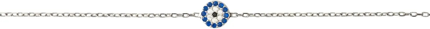 Evil Eye Bracelet for Women - 925 Sterling Silver Protection Charm with Cubic Zirconia | Turkish Nazar Boncuk Bead | Round Blue Evil Eye Design | Dainty Adjustable Chain | Gift for Her Birthday, Anniversary