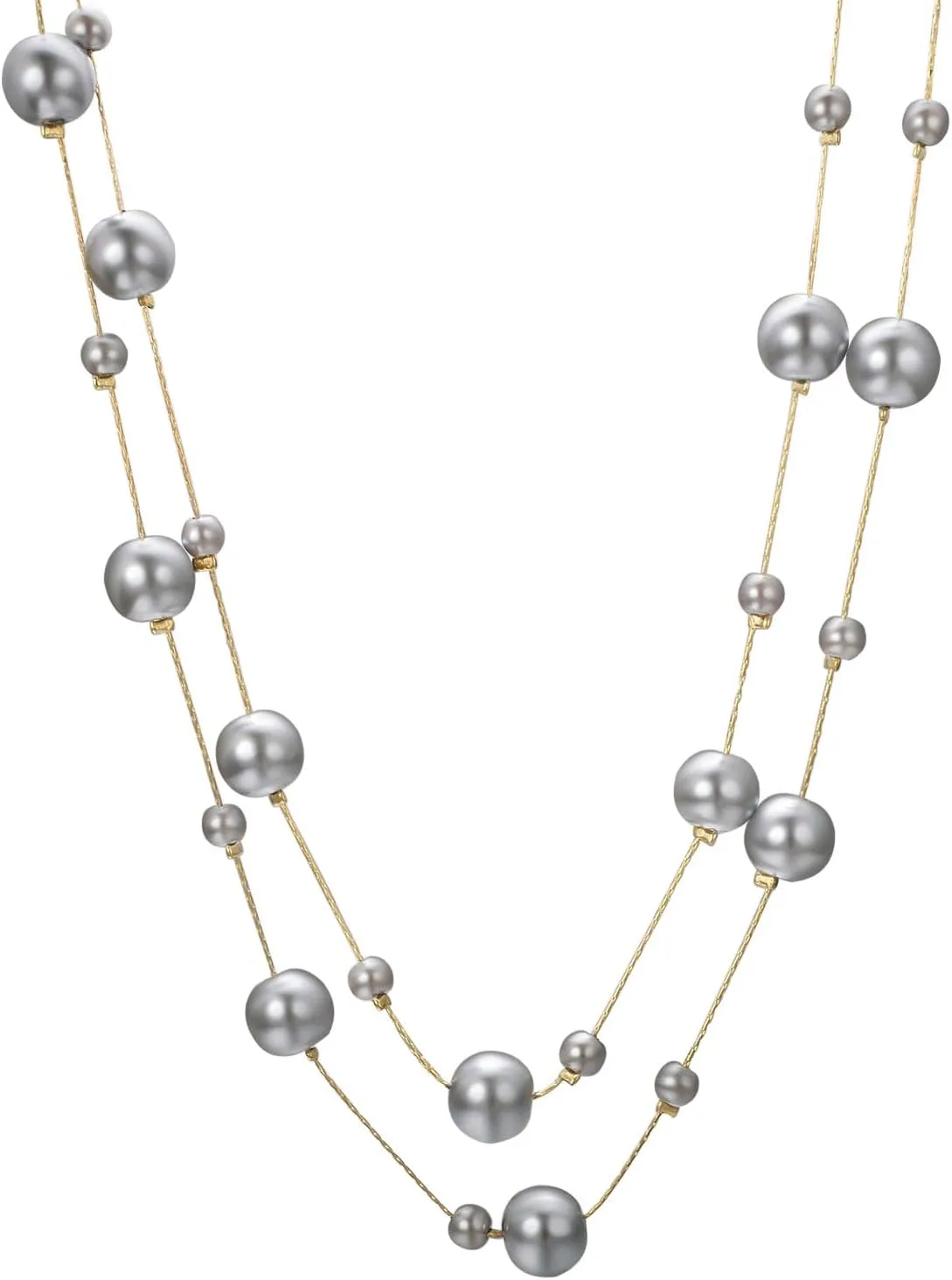 Extra Long Pearl Necklace 68" Faux Pearl Multi Strand Gold Necklaces for Women White Pearl Layered Necklace Wedding Party Prom Costume Jewelry