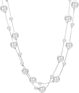 Extra Long Pearl Necklace 68" Faux Pearl Multi Strand Gold Necklaces for Women White Pearl Layered Necklace Wedding Party Prom Costume Jewelry