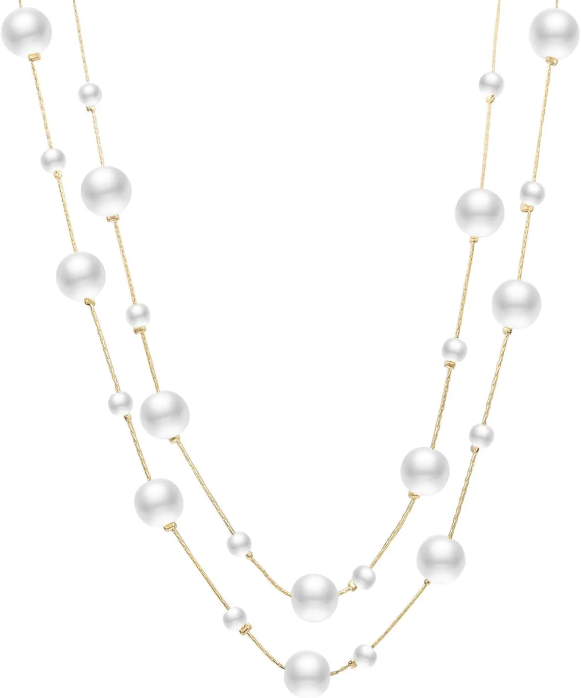 Extra Long Pearl Necklace 68" Faux Pearl Multi Strand Gold Necklaces for Women White Pearl Layered Necklace Wedding Party Prom Costume Jewelry