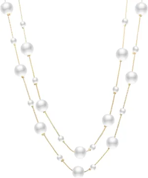 Extra Long Pearl Necklace 68" Faux Pearl Multi Strand Gold Necklaces for Women White Pearl Layered Necklace Wedding Party Prom Costume Jewelry