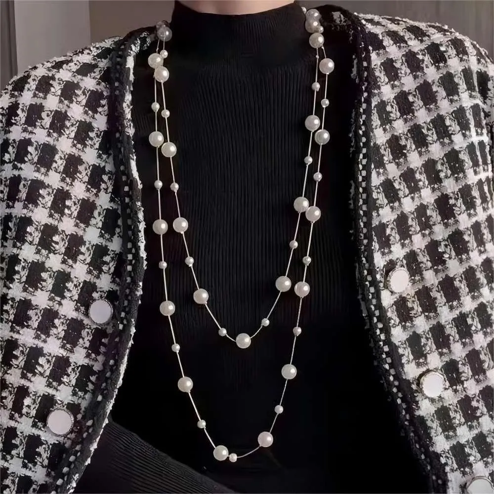 Extra Long Pearl Necklace 68" Faux Pearl Multi Strand Gold Necklaces for Women White Pearl Layered Necklace Wedding Party Prom Costume Jewelry